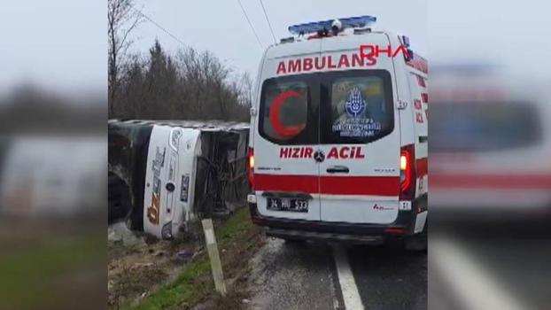 Çatalca'da otobüs devrildi; yaralılar var