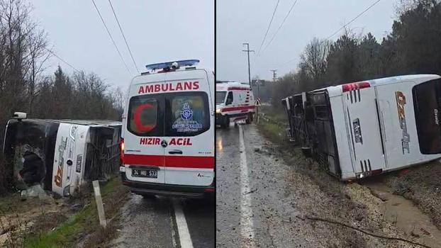 Çatalca'da otobüs devrildi; yaralılar var