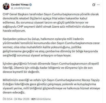 Cevdet Yılmaz’dan, Özgür Özel’e tepki: Rekabet ölçülerini açıkça ihlal eden hakaretler kabul edilemez