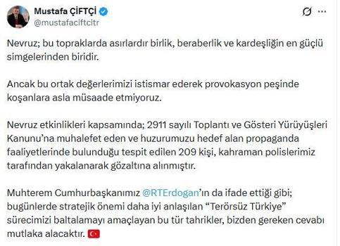 Nevruz'da terör propagandası yapan 209 şüpheliye gözaltı