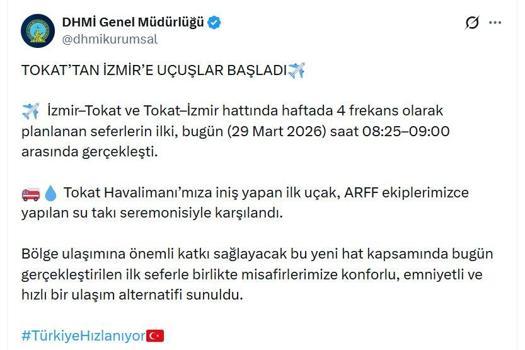 Tokat'tan İzmir'e uçuşlar başladı