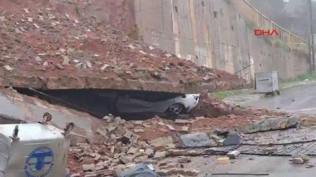 Maltepe'de ortaokulun istinat duvarı çöktü
