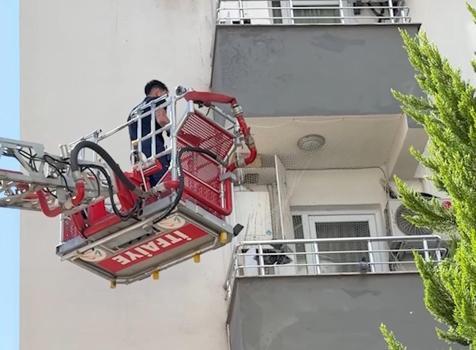 Balkon filesine takılan güvercin kurtarıldı