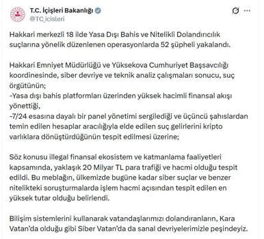 Hakkari merkezli 18 ilde 'yasa dışı bahis' operasyonu: 52 gözaltı