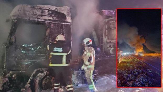 Bursa'da buğday yüklü TIR alev alev yandı