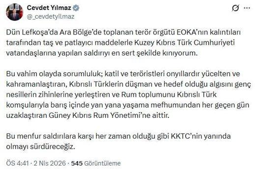 Cevdet Yılmaz: EOKA kalıntılarının saldırısını en sert şekilde kınıyorum