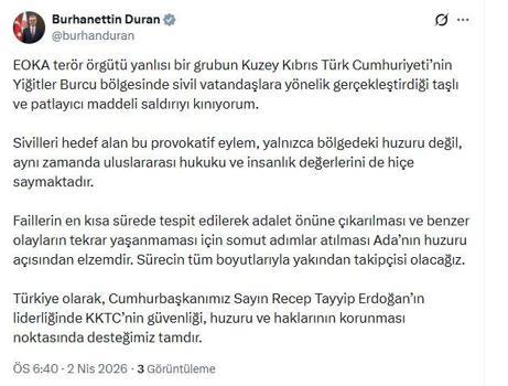 İletişim Başkanı Duran: EOKA terör örgütü yanlılarının KKTC'deki saldırısını kınıyorum