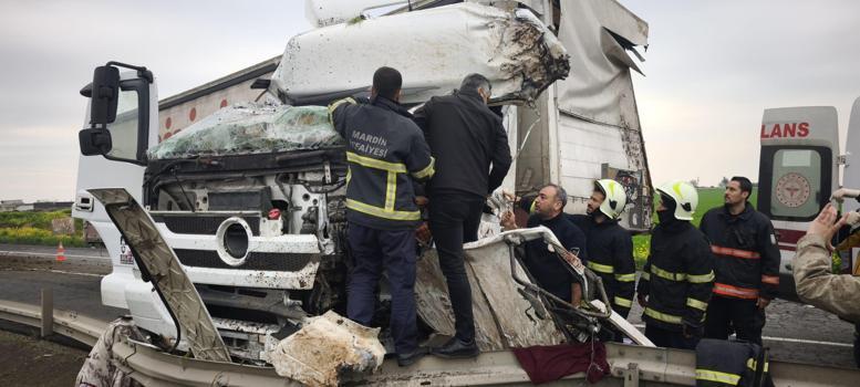 Mardin'de bariyerlere çarpan TIR'ın şoförü ağır yaralandı