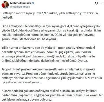 Bakan Şimşek: Enflasyonist baskıları azaltacak uygulamaları devreye alıyoruz