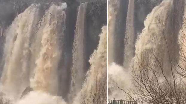 Sel suları nedeniyle Sızır Şelalesi, çamur renginde akmaya başladı