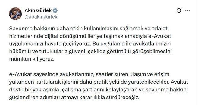 Adalet Bakanı Gürlek: e-Avukat uygulamamızı hayata geçiriyoruz