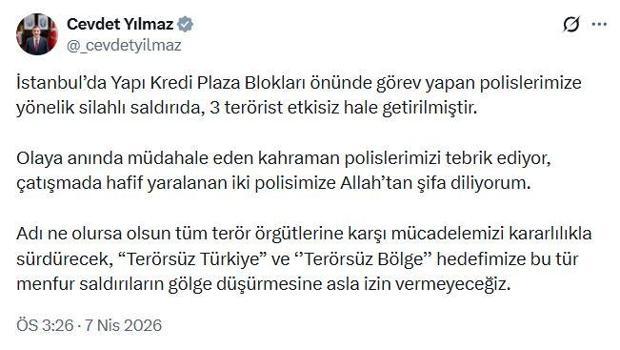 Cevdet Yılmaz: Saldırıların 'Terörsüz Türkiye' hedefimize gölge düşürmesine izin vermeyeceğiz