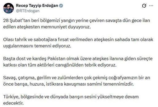 Cumhurbaşkanı Erdoğan: Ateşkesten memnuniyet duyuyoruz