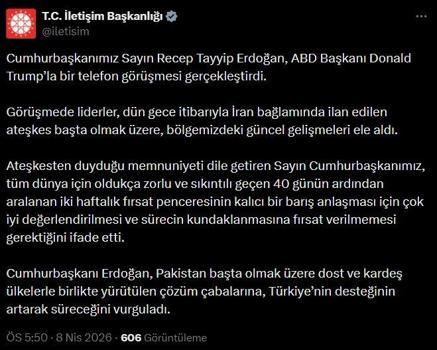 Cumhurbaşkanı Erdoğan, ABD Başkanı Trump ile telefonda görüştü