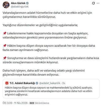 Bakan Gürlek: Hakim başına düşen dosya sayısını azaltıyoruz