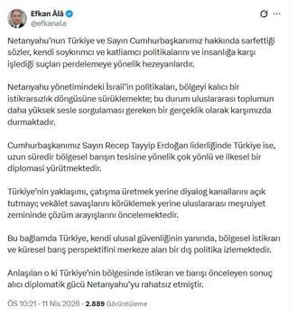 AK Parti'li Ala'dan Cumhurbaşkanı Erdoğan'ı hedef alan Netanyahu'ya yanıt