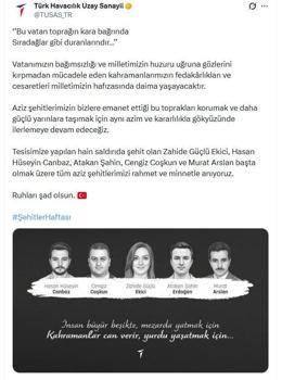 TUSAŞ'tan 'Şehitler Haftası' paylaşımı