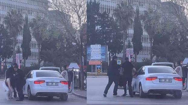 Tartıştıkları kadını otomobilden indirip bıraktılar; o anlar kamerada