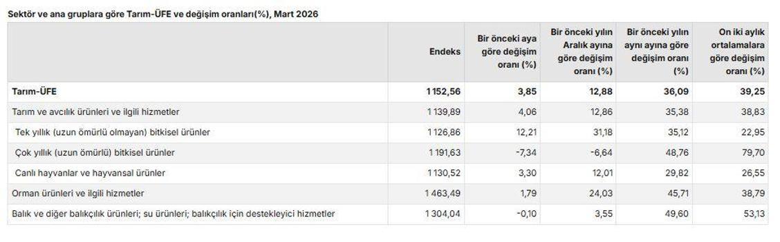 TÜİK: Tarım üretici fiyatları martta arttı