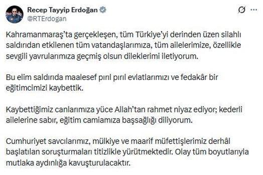 Cumhurbaşkanı Erdoğan: Eğitim camiamıza başsağlığı diliyorum