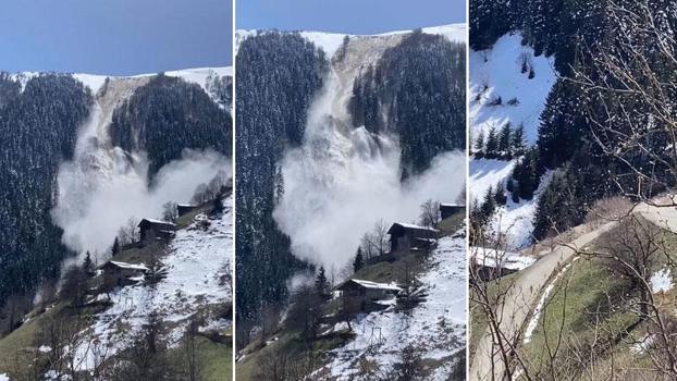 Trabzon’da çığ düşme anı kamerada