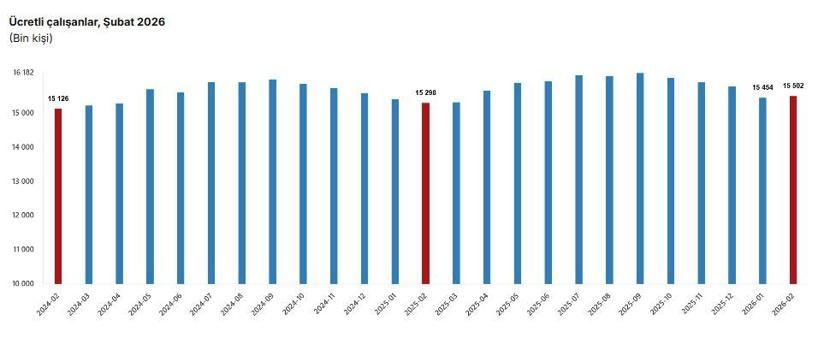 TÜİK: Ücretli çalışan sayısı şubat ayında arttı