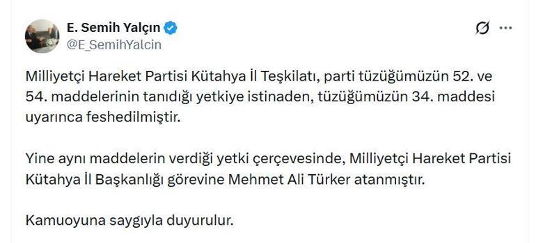 MHP'li Yalçın: Kütahya İl Teşkilatı feshedildi