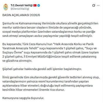 Denizli'de okul saldırılarıyla ilgili yanıltıcı paylaşımlar yapan 2 şüpheli gözaltına alındı