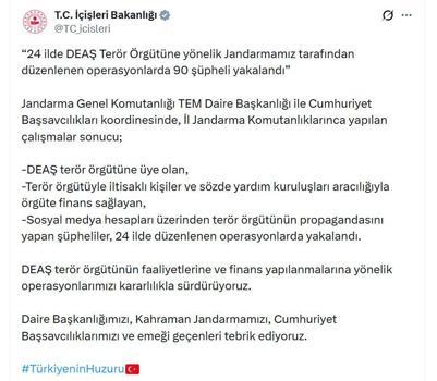 24 ilde DEAŞ terör örgütüne yönelik operasyon: 90 gözaltı