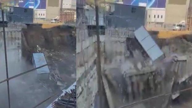 Fenerbahçe Stadyumu'nun yanındaki inşaat duvarının çökme anı kamerada