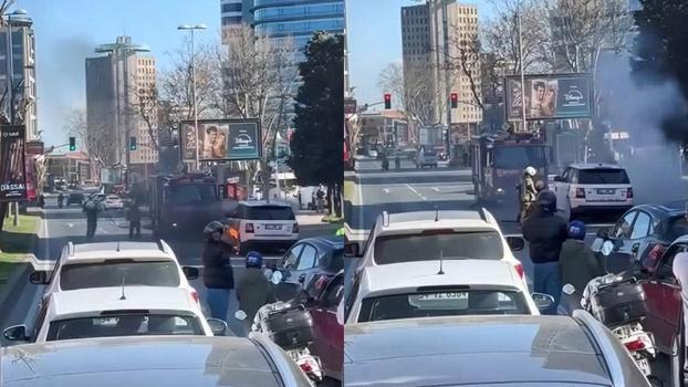 Şişli'de cipin lastikleri alev alev yandı; trafik kilitlendi
