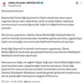 Vakıflar Genel Müdürlüğü'nden 'İshak Ağa Çeşmesi' açıklaması