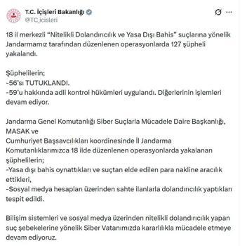 18 ilde 'nitelikli dolandırıcılık ve yasa dışı bahis' operasyonu: 56 tutuklama
