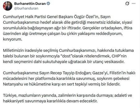 İletişim Başkanı Duran: Cumhurbaşkanımızı, bir soykırımcıyla 'dost' olarak nitelendirmek utanç vesikasıdır