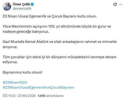 AK Parti'li Çelik: 23 Nisan Ulusal Egemenlik ve Çocuk Bayramı kutlu olsun