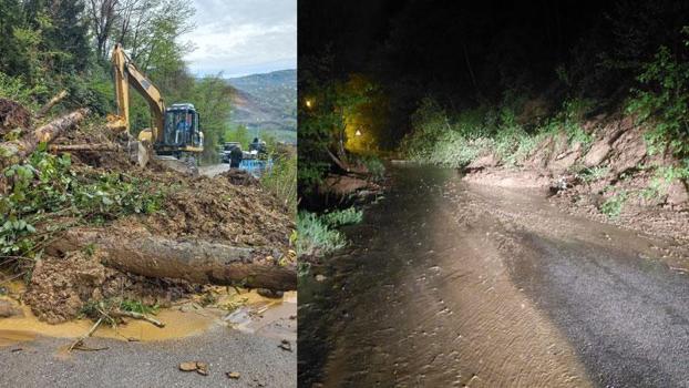 Trabzon'da heyelan; mahalle yolu ulaşıma kapandı