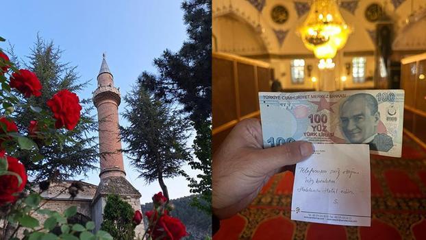 Camide namaz kılarken telefonunu şarj etti, not yazıp 100 TL bıraktı