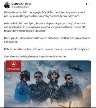 Bakan Çiftçi, 'Dünya Pilotlar Günü'nü kutladı