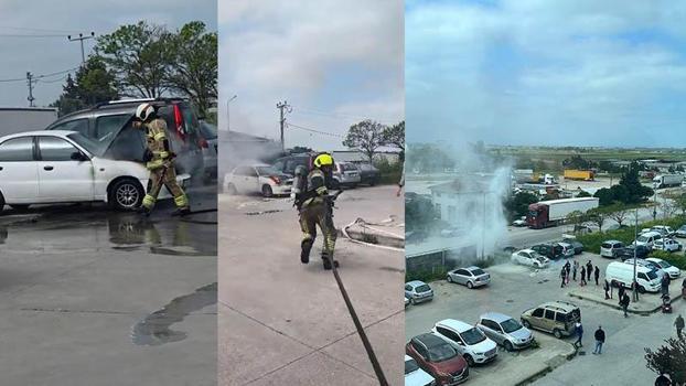 Hastane otoparkındaki otomobil yandı