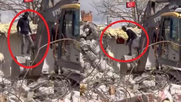 İş makinesi operatörünün Türk bayrağı hassasiyeti kamerada