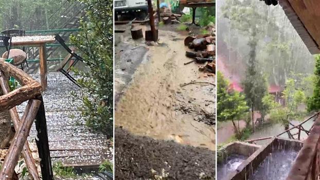 Osmaniye'nin yüksek kesimlerinde dolu ve sağanak etkili oldu