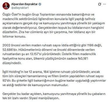 Bakan Bayraktar: Özgür Özel'in talihsiz açıklamaları gerçek dışı