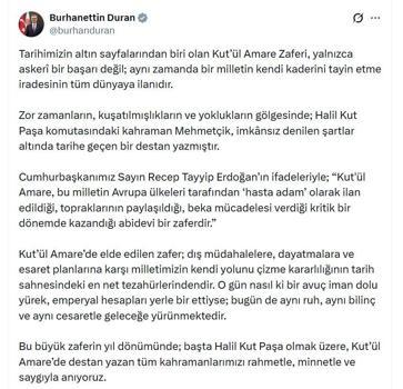 İletişim Başkanı Duran'dan 'Kut'ül Amare Zaferi' paylaşımı