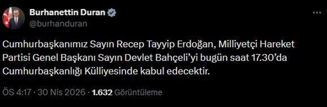 Cumhurbaşkanı Erdoğan, Bahçeli'yi kabul edecek