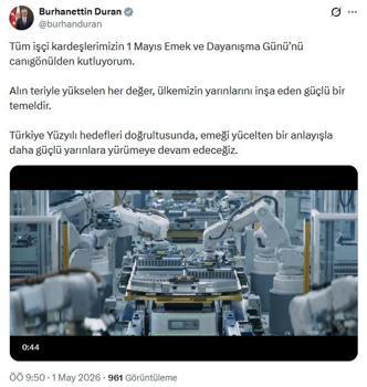 İletişim Başkanı Duran'dan '1 Mayıs Emek ve Dayanışma Günü' mesajı