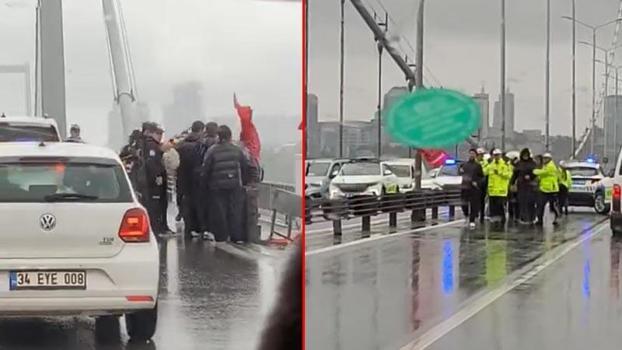 15 Temmuz Şehitler Köprüsü'nde trafiği kapatıp izinsiz gösteriye yapmak isteyenlere müdahale