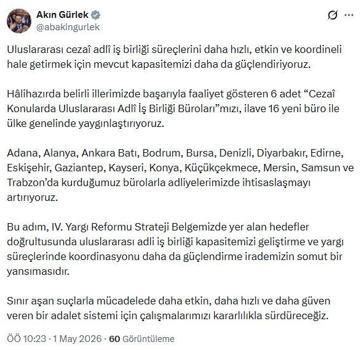 Adalet Bakanlığı'ndan 16 yeni Uluslararası Adli İş Birliği Bürosu