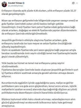Cumhurbaşkanı Yardımcısı Yılmaz: Dezenflasyon sürecini kararlılıkla sürdürüyoruz