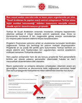 DMM: 'Suudi Arabistan ile yapılan enerji santral anlaşmasının Türkiye lehine hiçbir maddesi bulunmadığı' iddiası dezenformasyon