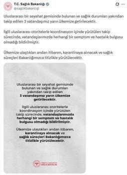 Sağlık Bakanlığı: Gemideki 3 Türk vatandaşı Türkiye'ye getirilecek